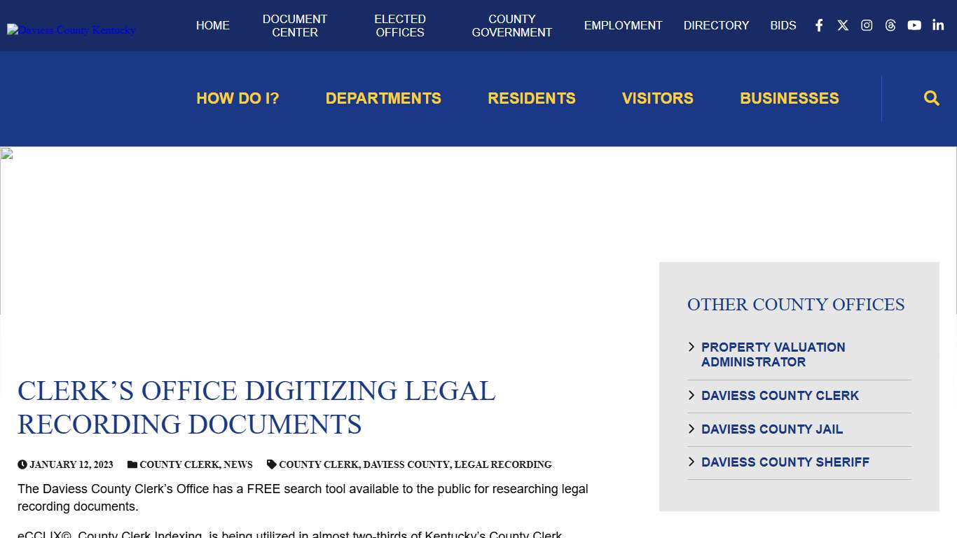 Clerk’s Office Digitizing Legal Recording Documents - Daviess County Kentucky