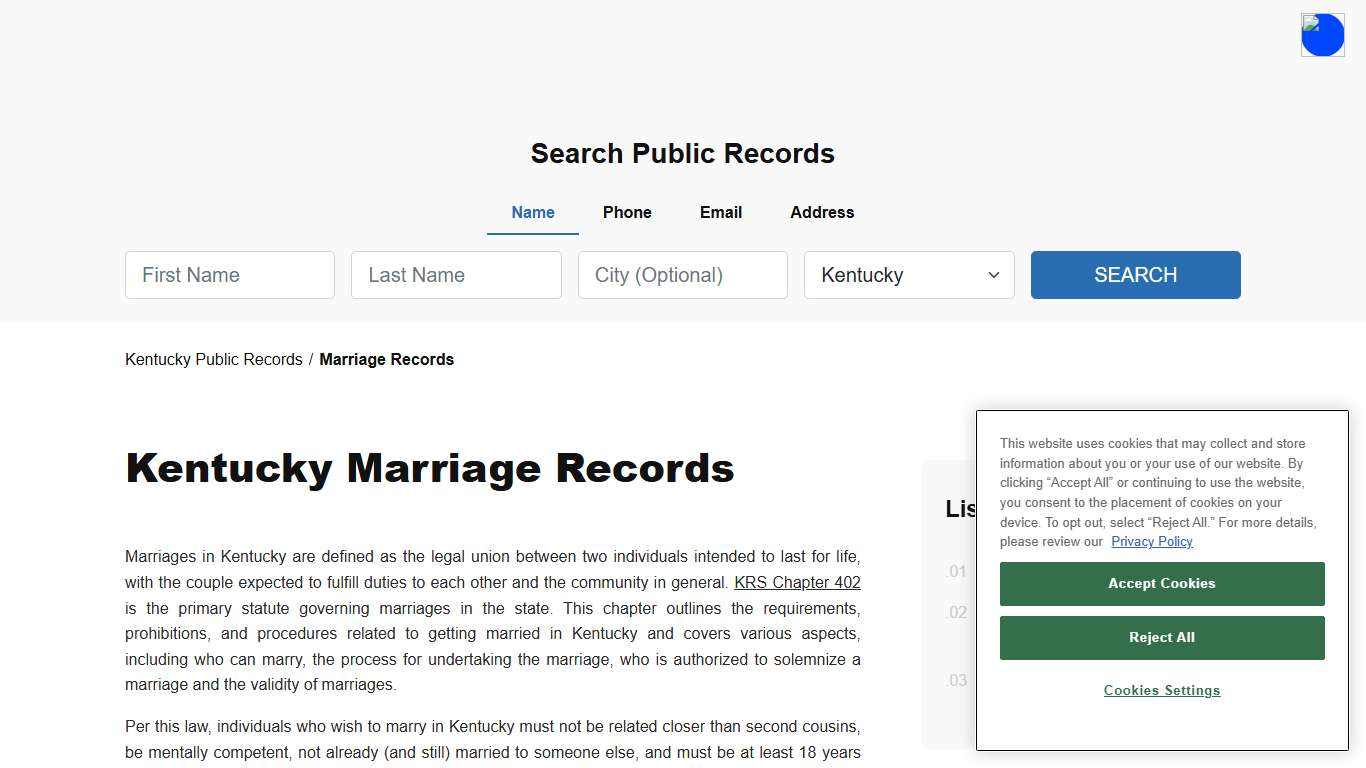 Kentucky Marriage Records Search - Licenses & Certificates